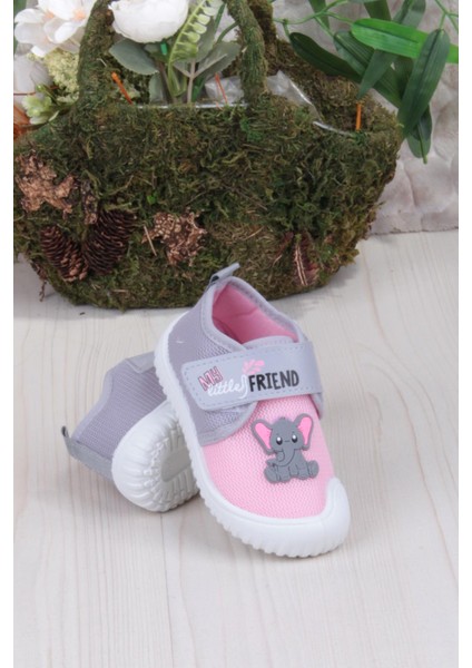 3448 Gz Fil Figürlü Anaokulu Kreş Ev Kız Çocuk Keten Panduf Ayakkabı fırsatları