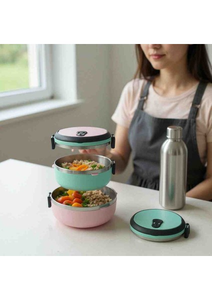 Beslenme Kabı 2 Li Paslanmaz Çelik Iç Kaplama Vakumlu Kapak ( Sefer Tası)