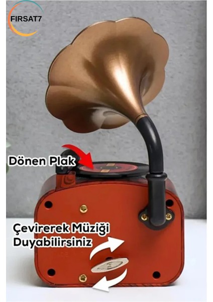 Dekoratif Nostaljik Dönen Plaklı Gramafon Müzik Kutusu Sevgili Arkadaşa Ev Ofis Dekoratif Hediyelik