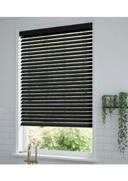 Wooden Blinds %100 Doğal Ahşap Jaluzi Perde 50MM, Alüminyum Kasalı Yüksek Kaliteli - Siyah (Kurdelasız) modelleri