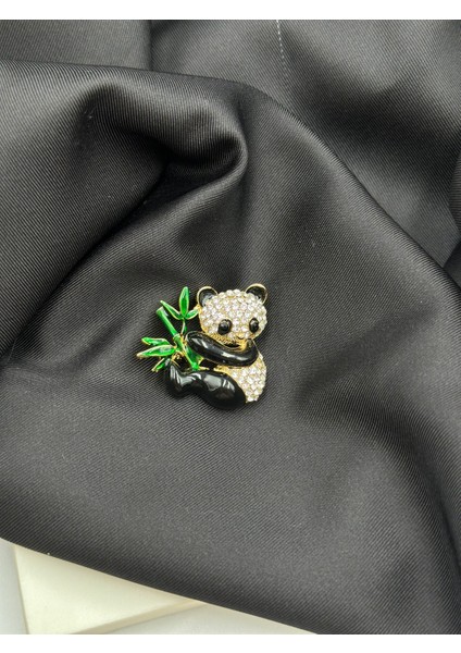 Taşlı Sevimli Panda Figürlü Broş Yaka Iğnesi modelleri