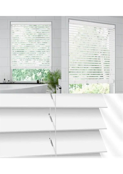 Wooden Blinds %100 Doğal Ahşap Jaluzi Perde 50MM, Alüminyum Kasalı Yüksek Kaliteli - Beyaz (Kurdelasız)