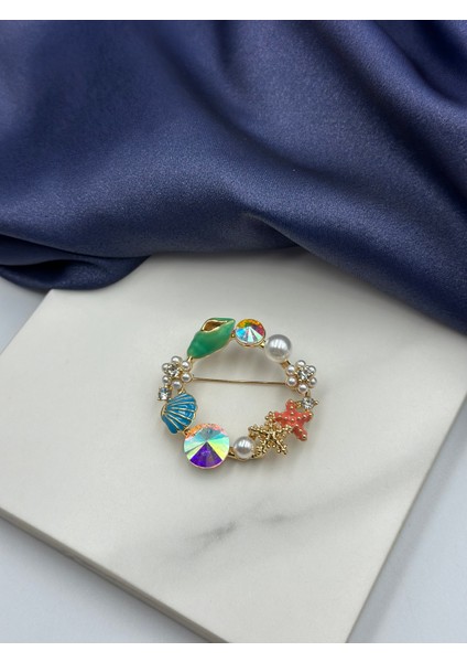 Rengarenk Kumsal Konseptli Tasarım Deniz Broş Yaka Iğnesi