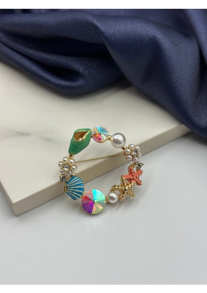 Rengarenk Kumsal Konseptli Tasarım Deniz Broş Yaka Iğnesi fiyatları