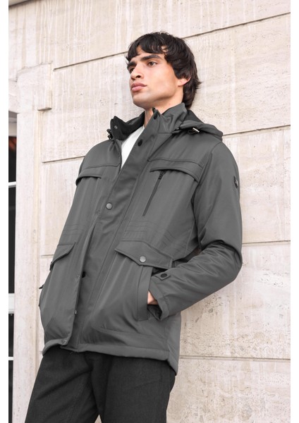 Erkek Gri Pamuk Polyester Karışımlı Kürklü Çıkartılabilir Kapüşonlu Mont&kaban modelleri