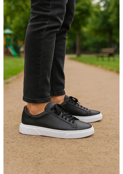 “erkek Siyah Hakiki Deri Sneaker - Kalın Tabanlı Günlük Spor Ayakkabı” fiyatları