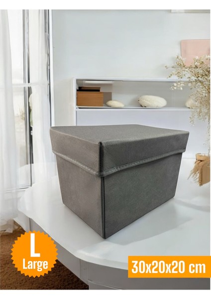 Gri Çok Amaçlı Kapaklı Saklama Kutusu, 30X20X20 Cm, Düzenleyici Kutu