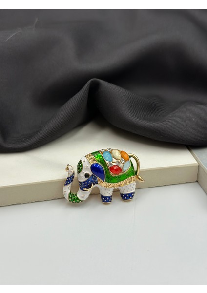 Mavi Etnik Desenli Tasarım Fil Broş Yaka Iğnesi