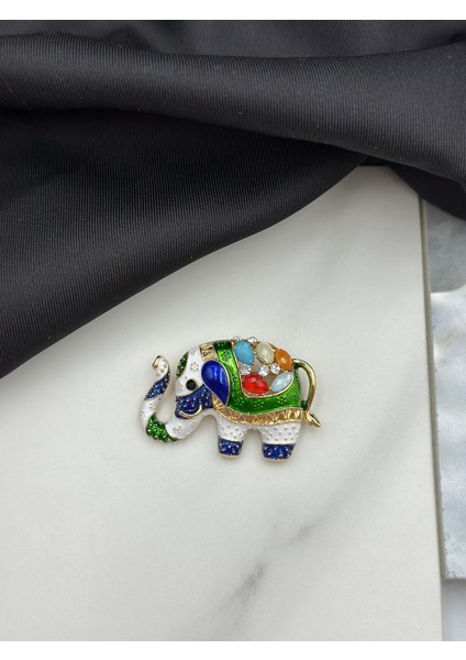 Mavi Etnik Desenli Tasarım Fil Broş Yaka Iğnesi modelleri