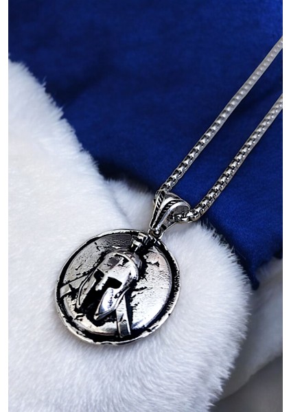 Gümüş Kaplama Krom-Çelik Erkek Kolye Phalanx Miğfer Motifli Kalkan Madalyon fırsatları