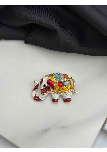 Kırmızı Etnik Desenli Tasarım Fil Broş Yaka Iğnesi modelleri