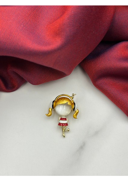 Sarı Saçlı Kullaklı Müzisyen Kız Broş Yaka Iğnesi Meslek Broşu