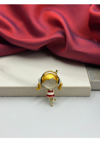 Sarı Saçlı Kullaklı Müzisyen Kız Broş Yaka Iğnesi Meslek Broşu fiyatları