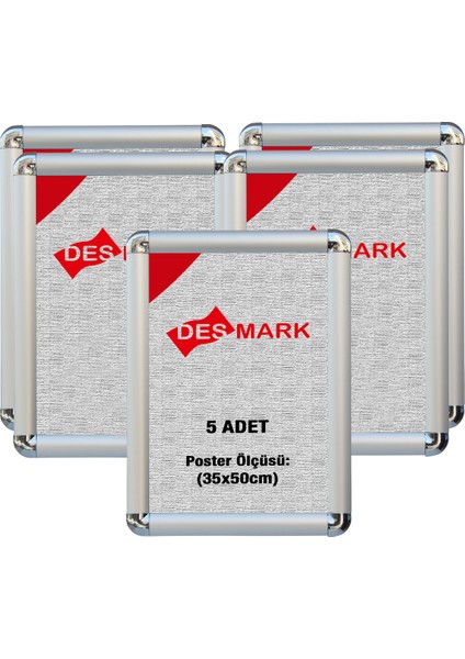 5 Adet 25 mm B3(35X50) Rondo Köşe Alüminyum Aç-Kapa Çerçeve – Poster Çerçevesi (Gümüş Eloksallı)