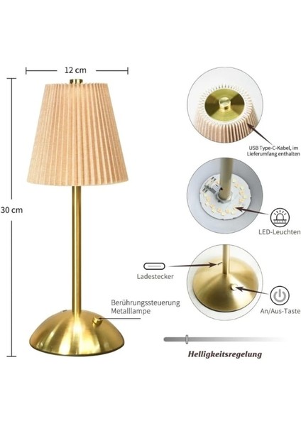 Dokunmatik Lighto Şarjlı Abajur Dekoratif Şık Masa Lambası Metal Gövde modelleri