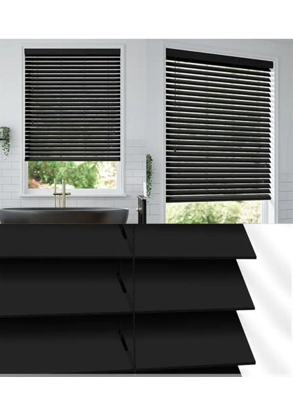 Wooden Blinds %100 Doğal Ahşap Jaluzi Perde 50MM, Alüminyum Kasalı Yüksek Kaliteli - Siyah (Kurdelasız)