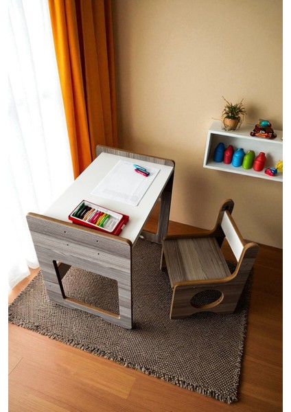 Montessori Çocuk Oyun & Aktivite & Çalışma Masa ve Sandalyesi 2-8 Yaş
