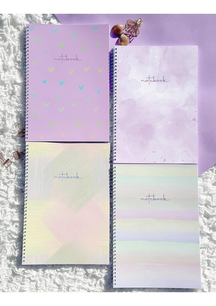 4 Adet A4 Kareli Spiralli Okul Defteri 80 Yaprak 4’lü Set-Kareli A4 Defter