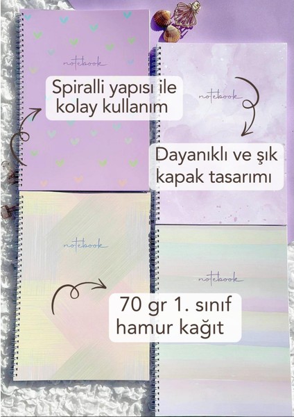 4 Adet A4 Kareli Spiralli Okul Defteri 80 Yaprak 4’lü Set-Kareli A4 Defter modelleri