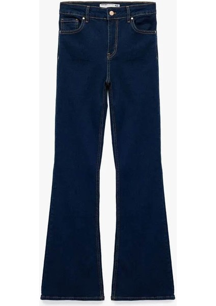 Yüksek Bel Ispanyol Paça Flare Koyu Indigo Kadın Jean Pantolon 6WAL40016MD