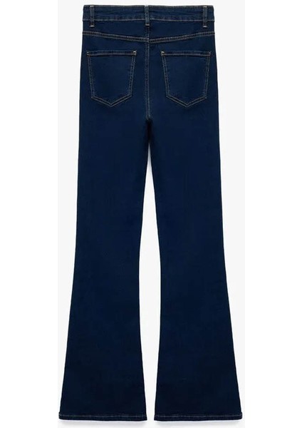 Yüksek Bel Ispanyol Paça Flare Koyu Indigo Kadın Jean Pantolon 6WAL40016MD fiyatları