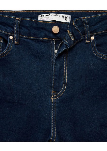 Yüksek Bel Ispanyol Paça Flare Koyu Indigo Kadın Jean Pantolon 6WAL40016MD fırsatları