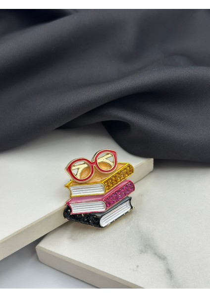 Kitaplar ve Gözlük Figürlü Meslek Broş Yaka Iğnesi