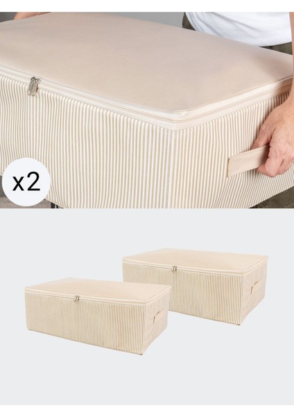 Mega Boy Krem Çizgi Desenli Yastık Yorgan Düzenleyici Seti 75X40X20 Cm, 2'li