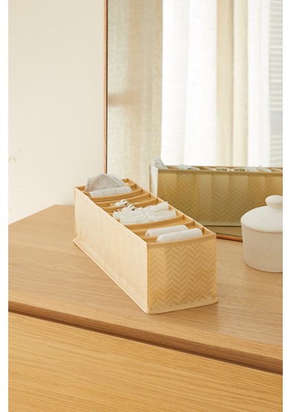 10 Bölmeli Bej Balıksırtı Dolap Çekmecesi Organizer, Pratik ve Şık Düzenleyici