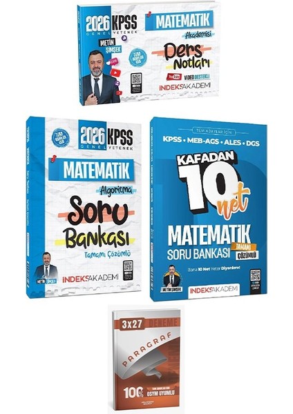 Indeks + Anla Kazan 2026 Kpss Matematik Akademisi Video Ders Notları + Soru Bankası 3 Lü Set Indeks Akademi Yayıncılık