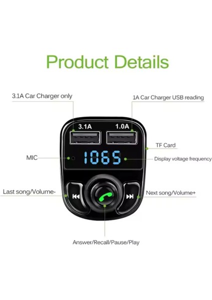 Bluetooth Fm Transmitter Araç Kiti X8 | 15W Hızlı Şarj, Oto Çakmaklık, USB Mp3 Çalar, Müzik ve Radyo indirimleri