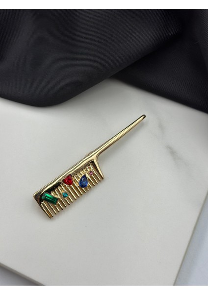 Renkli Taşlı Tarak Kuaför Saç Tasarımcısı Broş Yaka Iğnesi