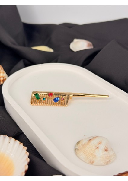 Renkli Taşlı Tarak Kuaför Saç Tasarımcısı Broş Yaka Iğnesi modelleri