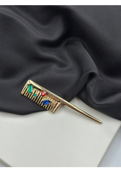Renkli Taşlı Tarak Kuaför Saç Tasarımcısı Broş Yaka Iğnesi fırsatları