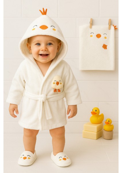 Civciv Desenli Kapüşonlu Bornoz (0-2 Yaş)