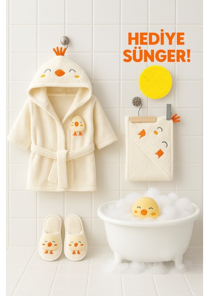 Civciv Desenli Kapüşonlu Bornoz (0-2 Yaş) fiyatları