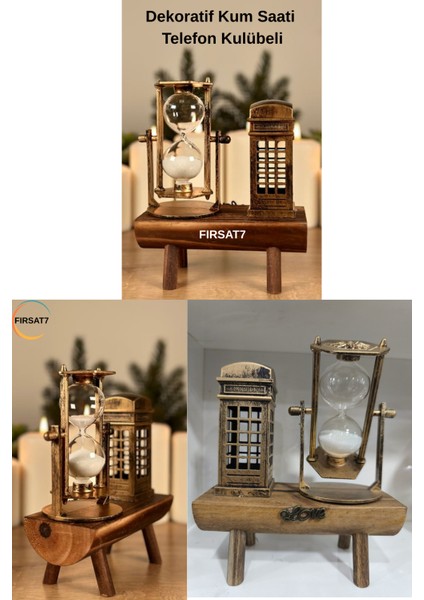 Dekoratif Telefon Kulübesi Ahşap Kum Saati Sevgiliye Arkadaşa Ev Ofis Hediyelik Kum Saati
