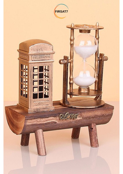 Dekoratif Telefon Kulübesi Ahşap Kum Saati Sevgiliye Arkadaşa Ev Ofis Hediyelik Kum Saati fırsatları