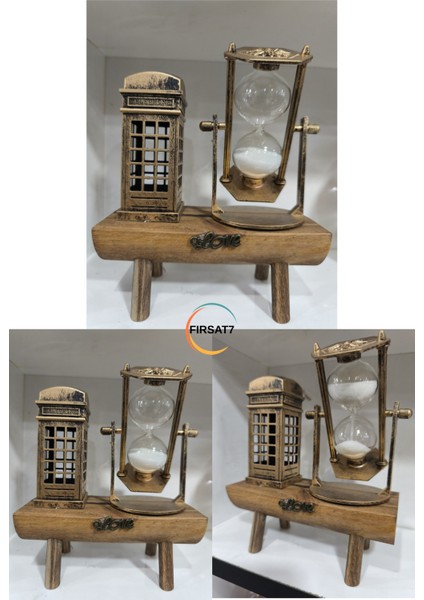 Dekoratif Telefon Kulübesi Ahşap Kum Saati Sevgiliye Arkadaşa Ev Ofis Hediyelik Kum Saati