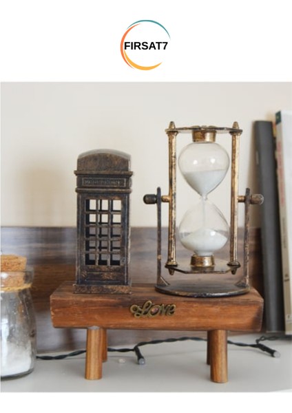 Dekoratif Telefon Kulübesi Ahşap Kum Saati Sevgiliye Arkadaşa Ev Ofis Hediyelik Kum Saati