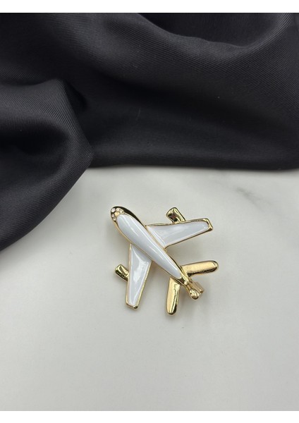 Gold Altın Beyaz Mineli Uçak Figürlü Pilot Hostes Havacı Konseptli Meslek Broşu Yaka Iğnesi fiyatları