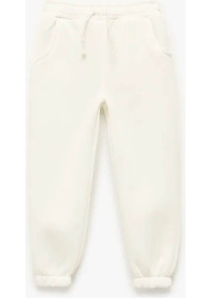 Şardonlu Beli Bağcıklı Cepli Jogger Ekru Kız Bebek Eşofman Altı 6WMG40031AK
