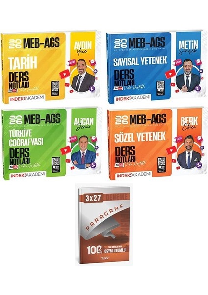 Indeks + Anla Kazan 2026 Meb-Ags Tarih + Türkiye Coğrafyası + Sayısal + Sözel Video Ders Notları 4 Lü Set Indeks Akademi Yayıncılık