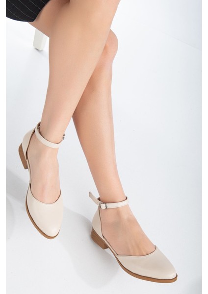 MaskButik Tilda Kadın Kısa Topuk Bej Cilt Ayakkabı Antibakteriyel İç Astar