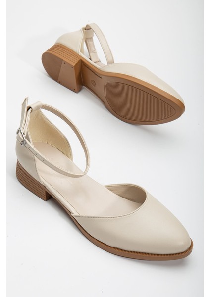 MaskButik Tilda Kadın Kısa Topuk Bej Cilt Ayakkabı Antibakteriyel İç Astar