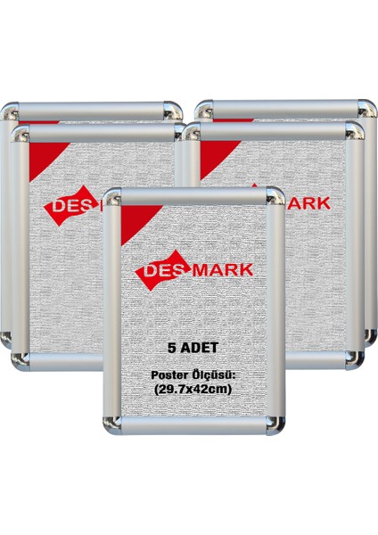 5 Adet 25 mm A3 (29.7X42) Rondo Köşe Alüminyum Aç-Kapa Çerçeve – Poster Çerçevesi (Gümüş Eloksallı)