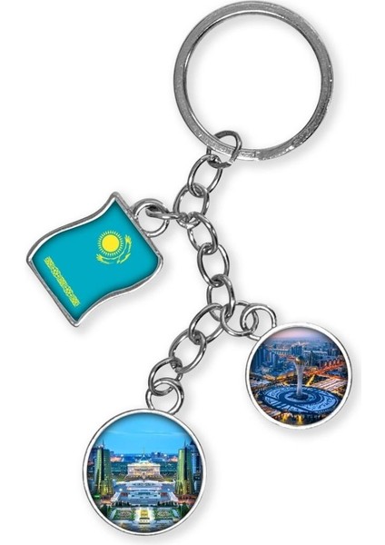 Kazakistan Üçlü Epoksi Metal Çift Taraflı Damla Anahtarlık Kazakhstan