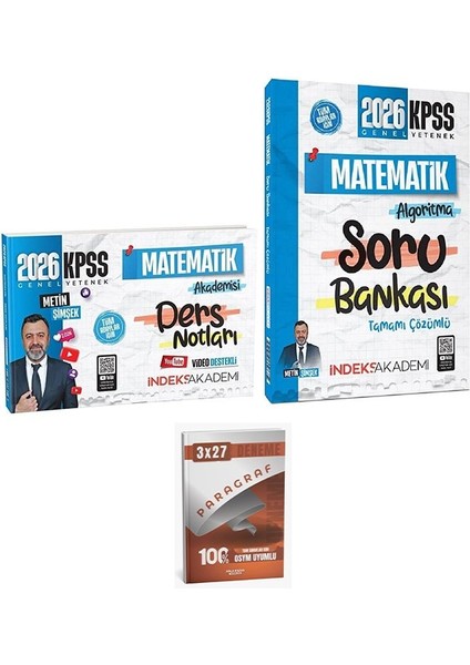 Indeks + Anla Kazan 2026 Kpss Matematik Akademisi Video Ders Notları + Soru Bankası 2 Li Set -Indeks Akademi Yayıncılık