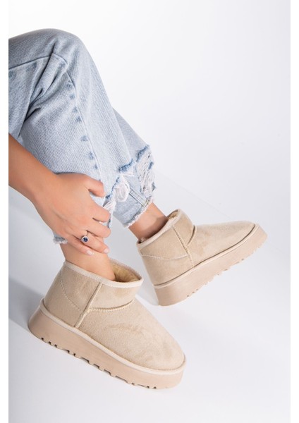 MaskButik Viola Kalın Taban Bilek Boy Ugg Bej