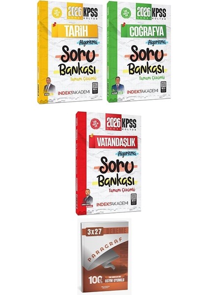 Indeks + Anla Kazan 2026 Kpss Tarih + Coğrafya + Vatandaşlık Algoritma Soru Bankası 3 Lü Set Indeks Akademi Yayıncılık